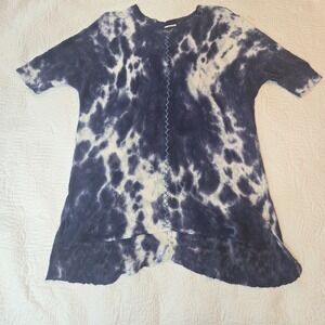 Sundance Zenia Sweater Cotton Blue Tie‎ Dye Lightweight Short Sleeve Large